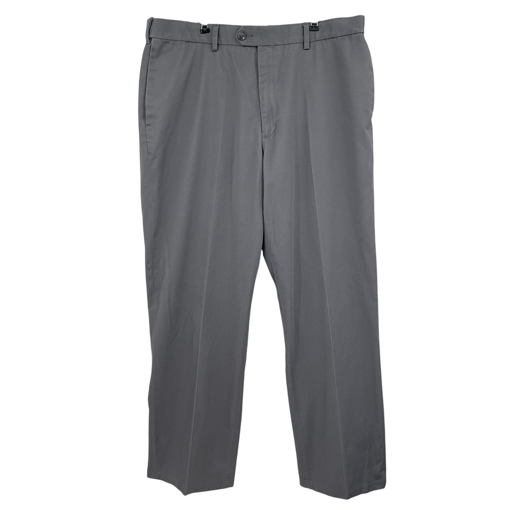 Perry Ellis Portfolio Mens 36x32 Grey Flat Front Stretch Dress Pants Chinos